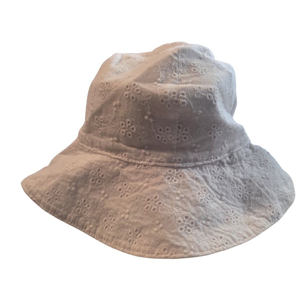 Baby Gap White Eyelet Sun Hat & Pink Striped Linen Bucket Hat Set 0-24M 2pc